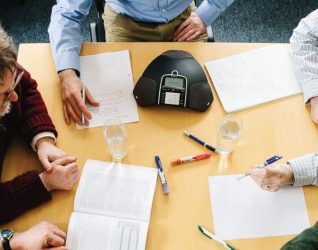 Brainstorming session around a table