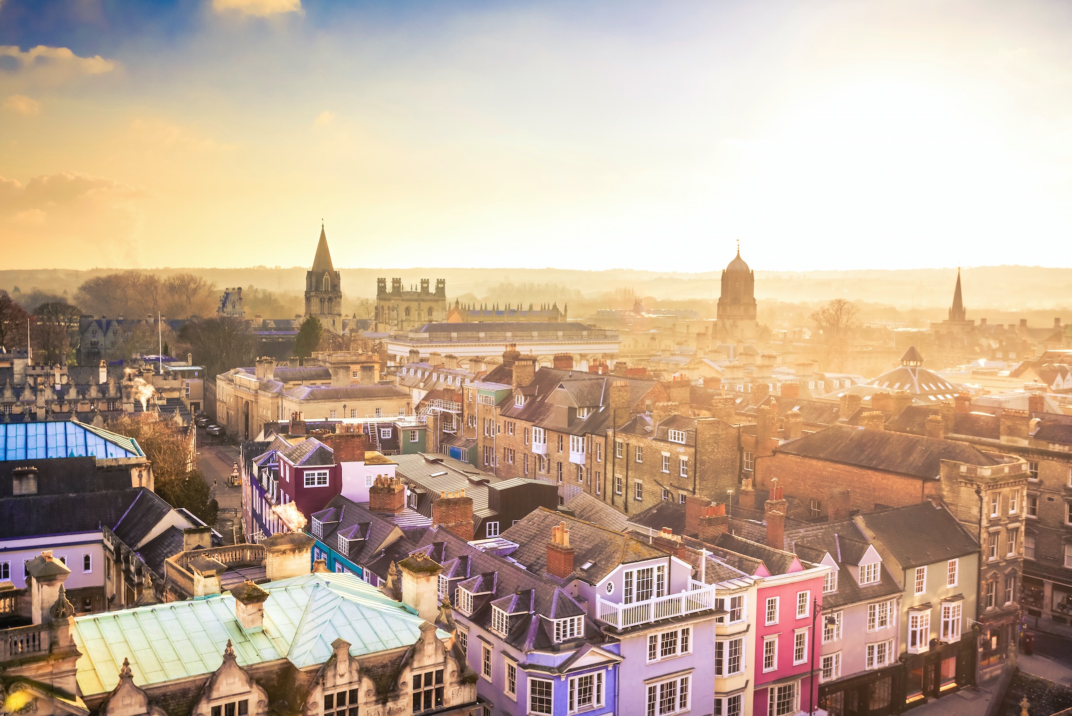 Panoramic cityscape framed with a blue sky