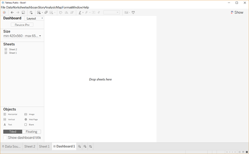 Screenshot showing steps one and two of the creation of a simple dashboard