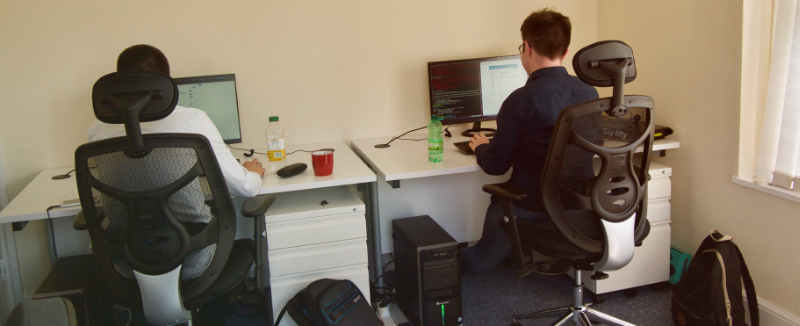Mihajlo and Max working in the office