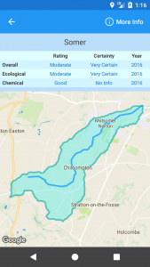 Screenshot from Android App showing myRivers application - CDE simple data view CDE simple data view. 