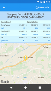 Screenshot from Android App showing myRivers application - WIMS simple data view