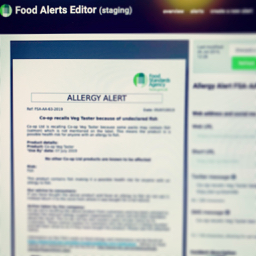 Screenshot of the FSA alerts editor