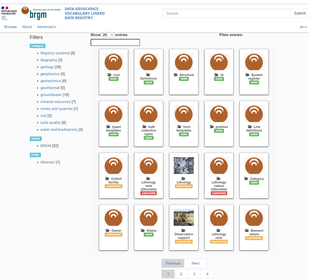 Screenshot of BRGM Data-Geoscience Vocabulary Linked Data Registry homepage