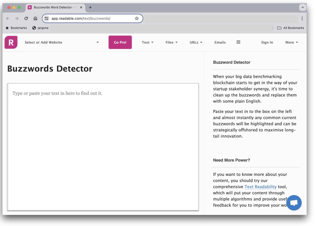 Screenshot of Readable’s Buzzword Detector